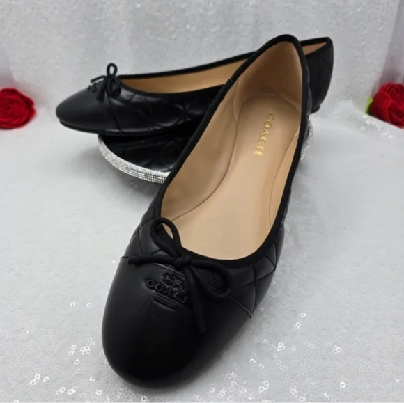 Coach Allyson Quilted Ballet Flats Classic Black Leather Women"s 10 - Picture 8 of 16